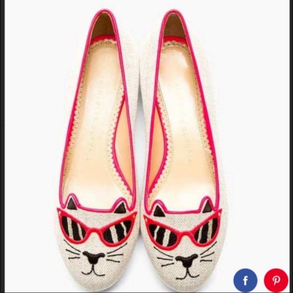 CHARLOTTE OLYMPIA Cat Sunkissed Kitty Embroidered Flats cat flats Size 37.5